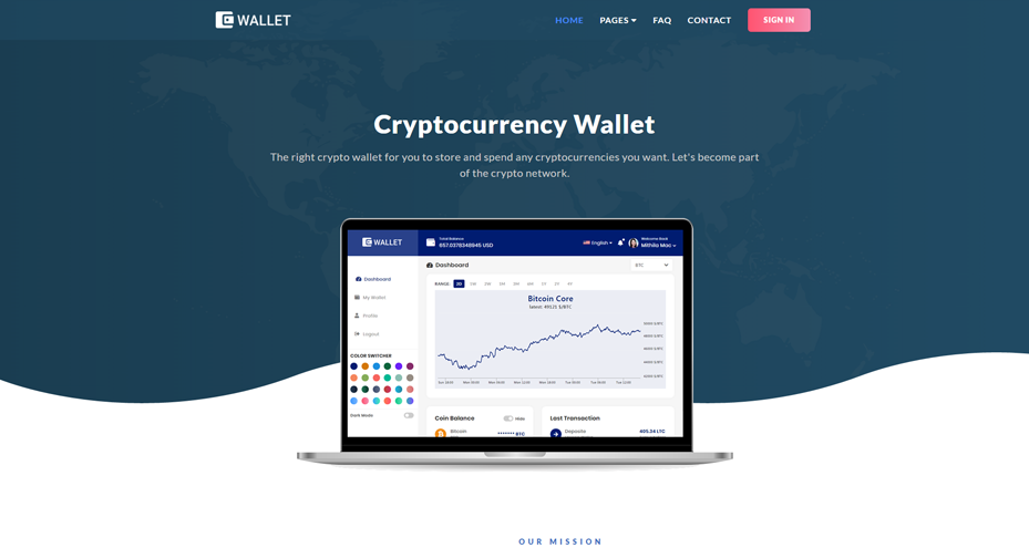 Cryptocurrency Dynamic Wallet Website homepage