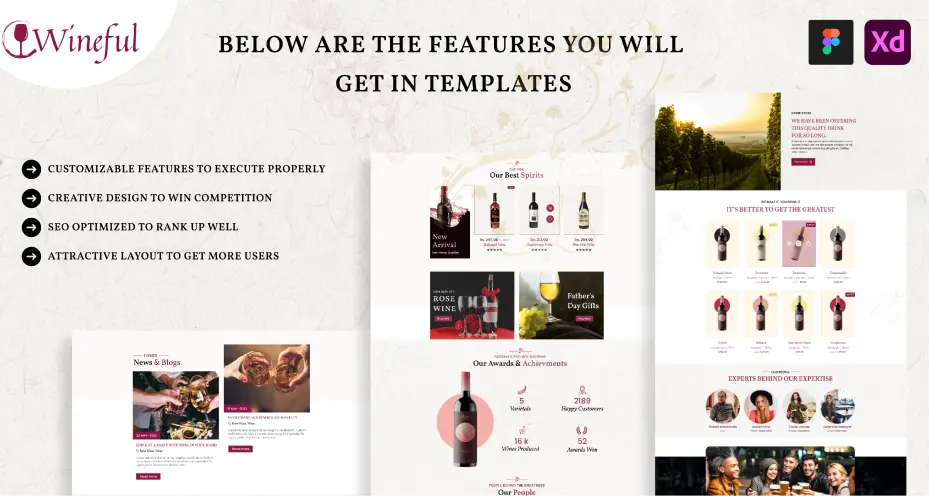 Wineful UI kit features page