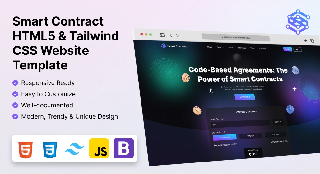 Smart Contract HTML5 & Tailwind CSS Website Template